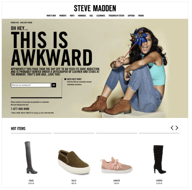 steve madden -含产品的404页面示例